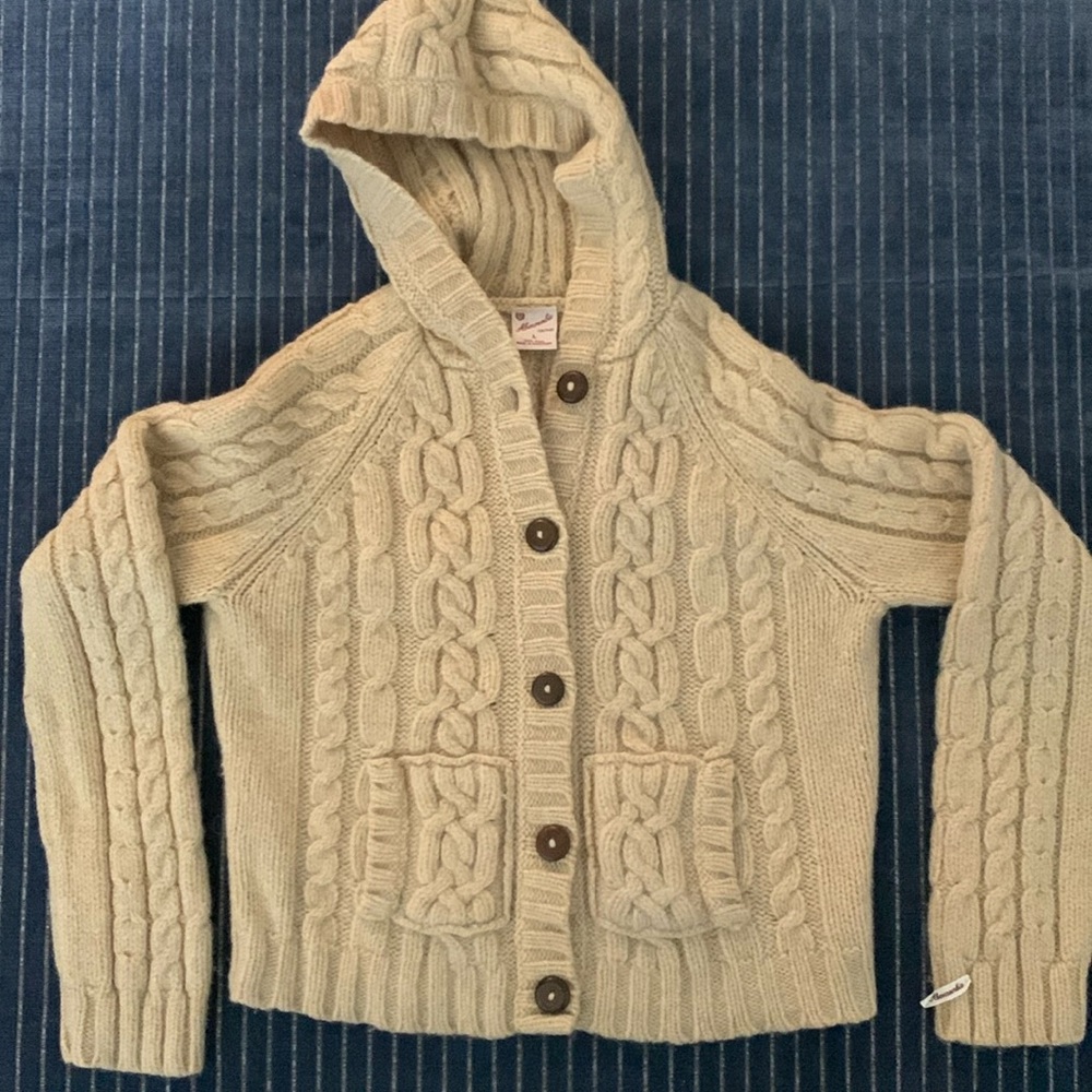 Abercrombie Vintage Cable Knit Hooded Cardigan 100% Wool